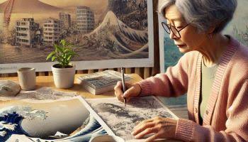 La profecía de Tatsuki foto de una mujer de 71 años escribiendo