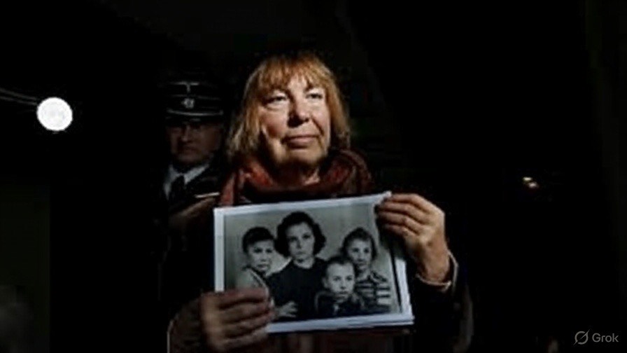 Barbara Brix a espaldas su padre (imagen ilustrada sobre foto real) un nazi