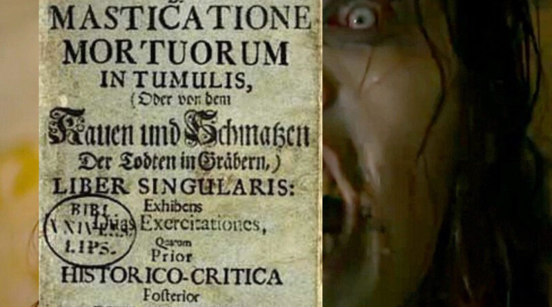 Zombie y la portada de libro "masticatione mortuorum in tumullis
